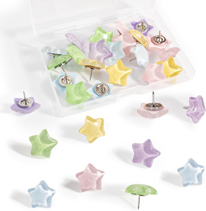 30Pcs Cute Star-Shaped Decorative Push Pins, Bulletin Board Tacks, Cork Board by rhinocats