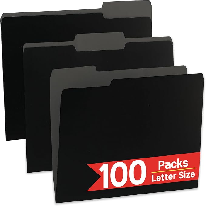 VZCPYTPM 100 Packs Black File Folder, Manilla File Folders Letter Size by OfficeSuppliesDirect