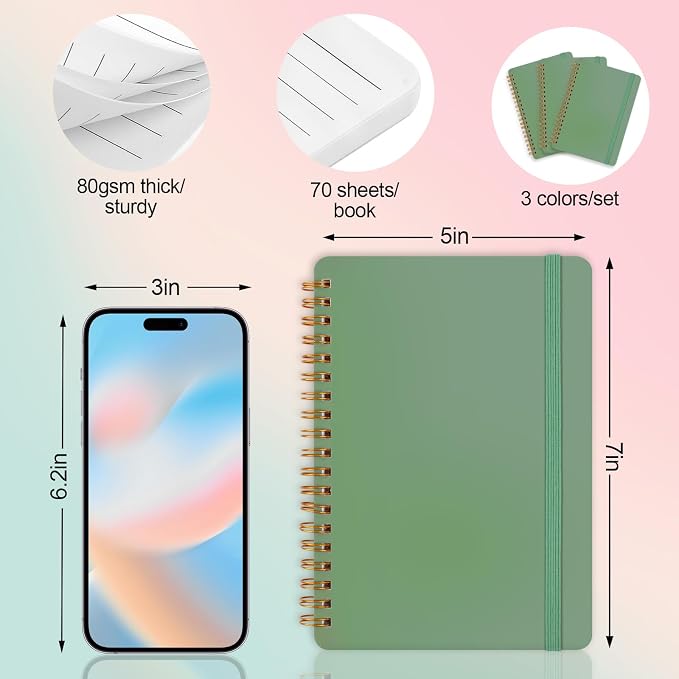 Utron 3 PCS Small Spiral Notebook 5x7, Notebooks - Image 2