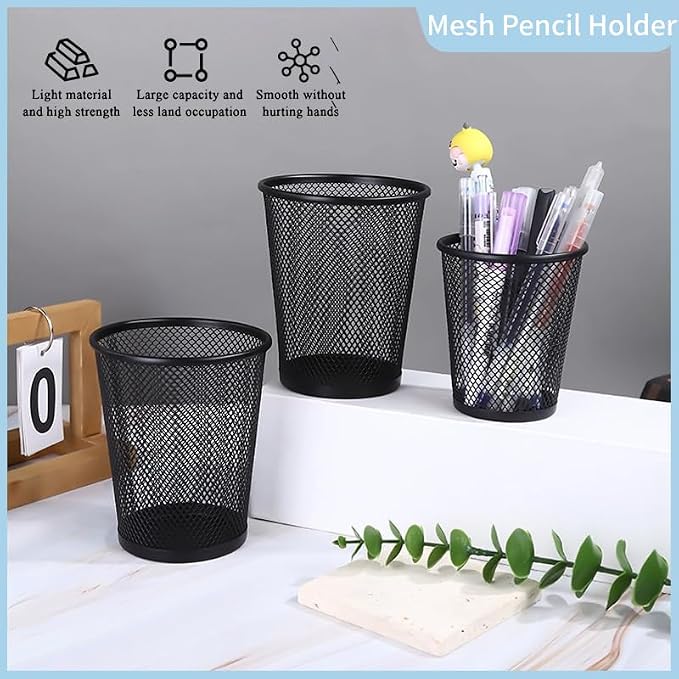 4 Packs Pen Holders, Mesh Pencil Holder Metal Pen Cup Black - Image 2