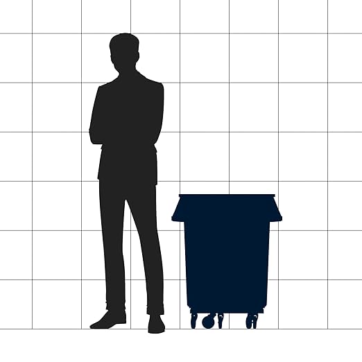 32 Gallon Gray Round Commercial Trash Can with Lid and Dolly-DeskLoop Office