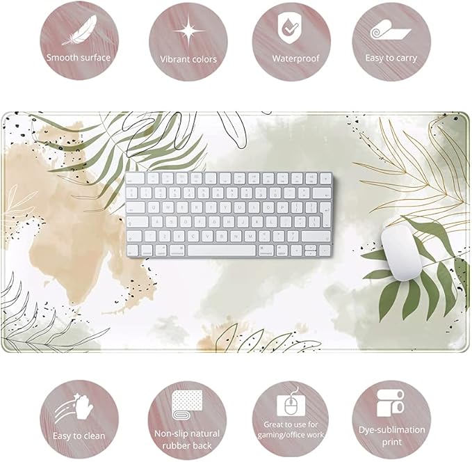 Keyboard mat Kawaii Mousepad Matcha Green Plant Abstract Accessories Desk pad Mouse mat for Desktop Gamer Girl Office Accessories for Women Pink Desk Organizer Large Gaming Pads …-DeskLoop Office