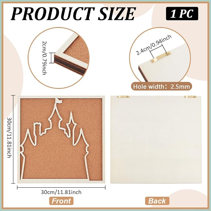 BENECREAT Square Castle Pin Board, 11.8x11.8inch Bulletin Display Board - Image 2