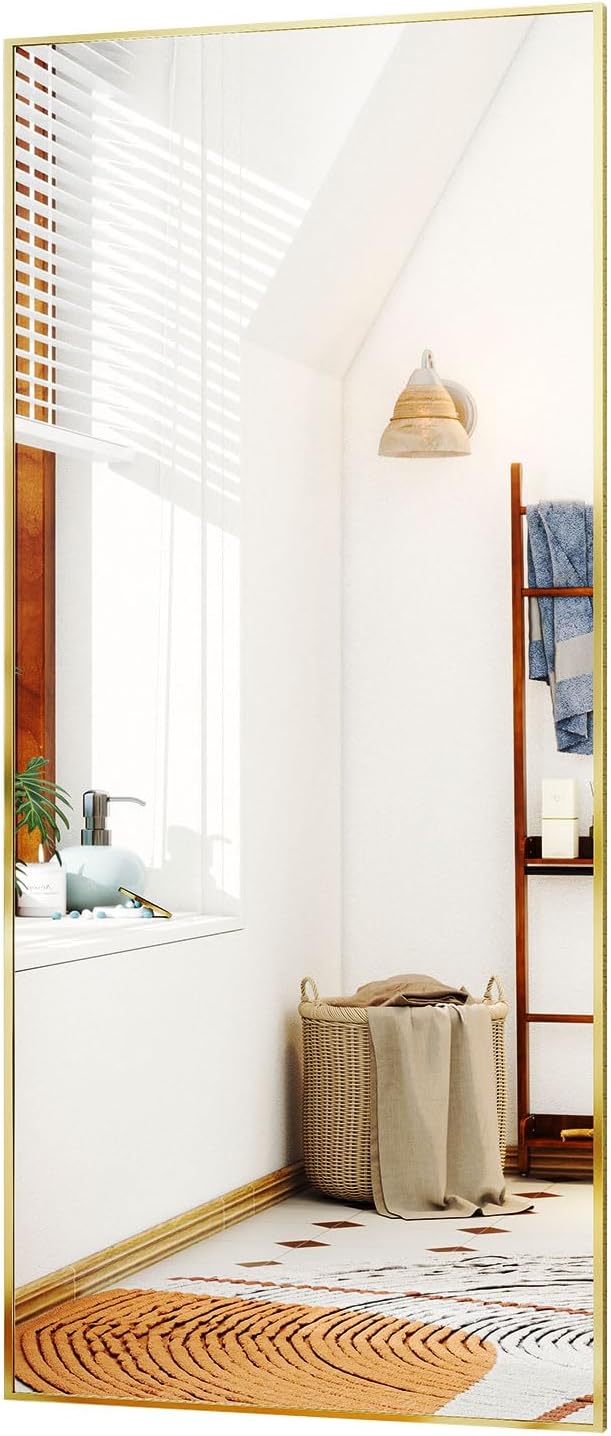 Full-Length Mirror, 24"x68" Floor Mirror with Stand, Wall-Mounted Mirror for Bathroom, Dressing Room - Hanging or Leaning - Full Body Mirrors for Bedroom, Gold-DeskLoop Office
