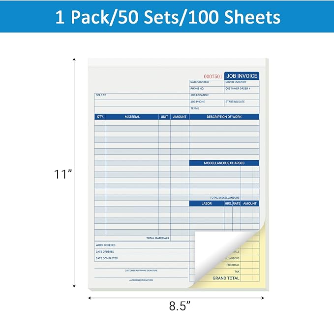 50 Sets Job Invoice Forms, 2 Part Carbonless, 8.5X11 Inch Work Order Forms - Image 2