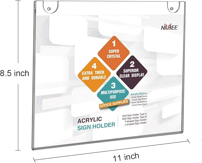 NIUBEE 24-Packs Acrylic Wall Sign Holder 8.5x11 Horizontal, Wall Mounted Design. - Image 2