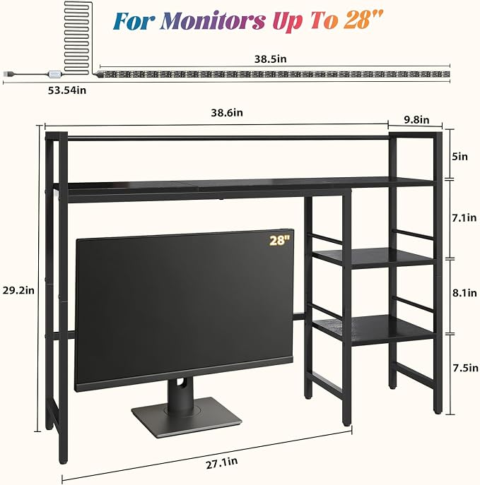 HavenlyYouth Desk Shelf with LED Light Strip, 3-Tier Storage Desktop Organizer - Image 3