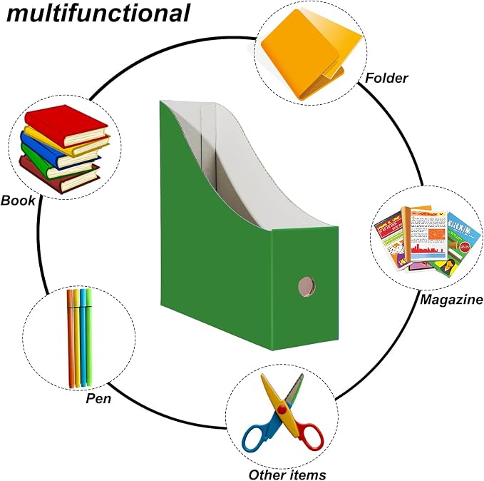Limitliho 12 Pack Green Cardboard Magazine Holder, Sturdy Book Bins - Image 4