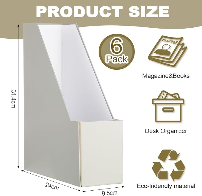 Gueevin Set of 6 Magazine File Holders, Sturdy Cardboard Desk Magazine Organizer - Image 2