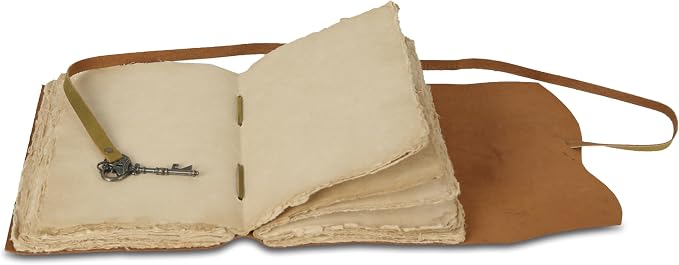 Leather Journal with Deckle Edge Paper 8x6 inch and Vintage Key | Handmade - Image 3
