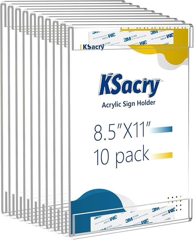KSacry 10 Pcs Acrylic Sign Holder 8.5 x 11, Vertical Wall Mount Sign Holders by KSacry