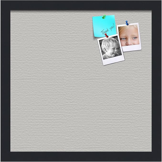 PinPix 14x14 Inch Cork Bulletin Board. This Decorative Framed Pin Board Comes with Light Stone Design and a Satin Black Frame. Ideal for Home Office Decor or Message Board (PinPix-1809)-DeskLoop Office