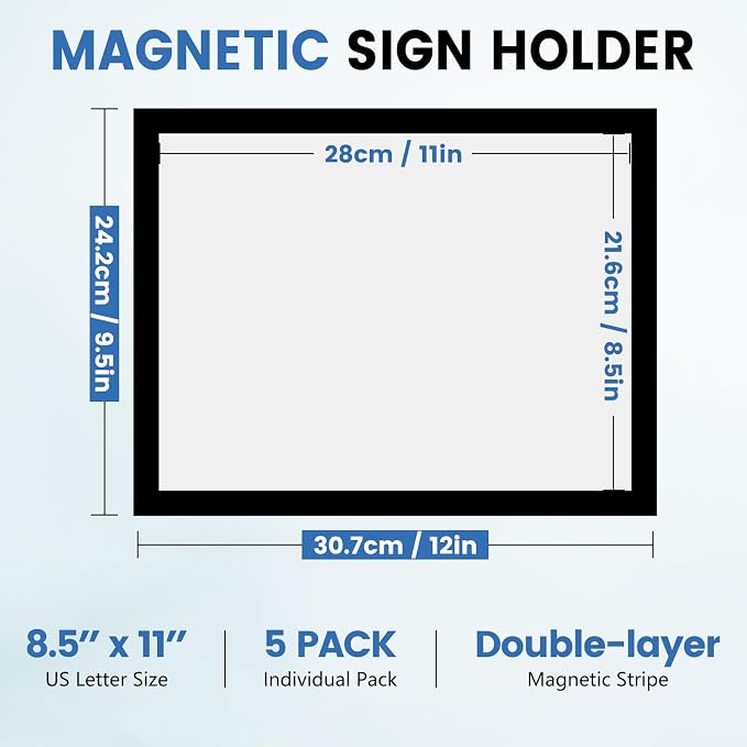 NUITPY 5 Pack Magnetic Sign Holder, 8.5in x 11in Self Adhesive Wall Mount - Image 2