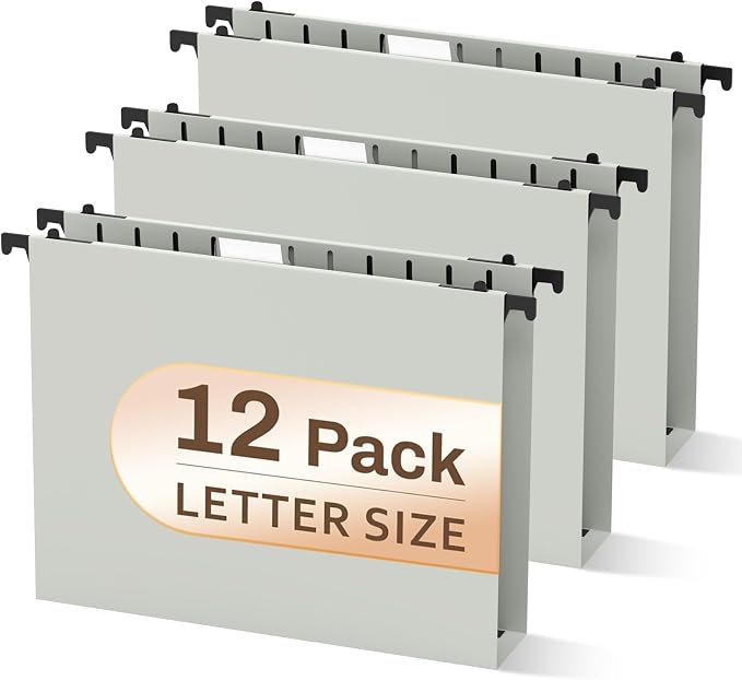 12 PCS Hanging File Folders Letter Size, Plastic Hanging Folders, Extra by PNETTCO