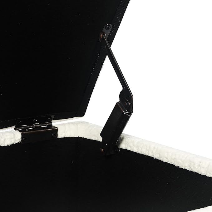 Adeco 18 Inch High Faux Fur White Cube Ottoman Storage, 3D Embossed Velvet Chair Foot Stools, Upholstered Vanity Stool with Hinged Lid, Solid Wood Legs-DeskLoop Office