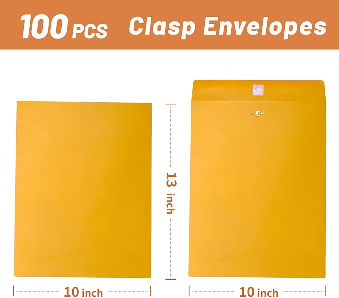 Manila Clasp Envelopes 10x13 100 Pcs, Creebe Large Brown Yellow 10 x 13 - Image 3