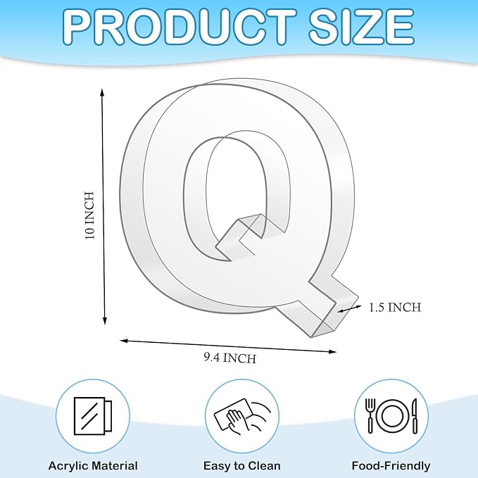 10" Q Clear Acrylic Letter Charcuterie Board Box, Reusable Fillable Decorative - Image 2