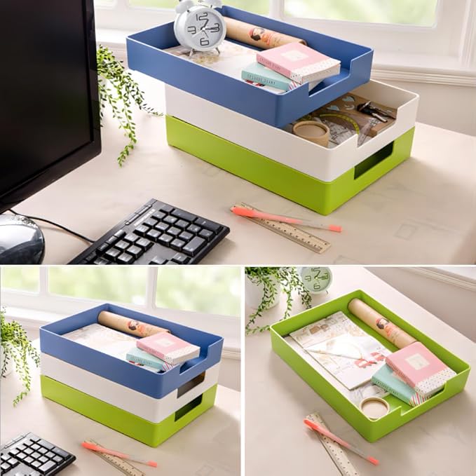 Stackable Letter Tray, 2 Pack Blue, Desk Organizer | Plastic stackable letter - Image 5
