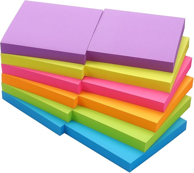 Sticky Notes 3x3 inch, Bright Colors Self-Stick Pads, 12 Pads/Pack, 100 by WinnerAura
