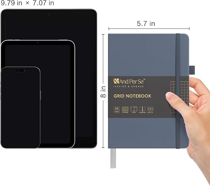 &And Per Se Graph Notebook, 5mm Grid, A5 Hardcover, 160 Pages 100gsm Thick Paper - Image 2