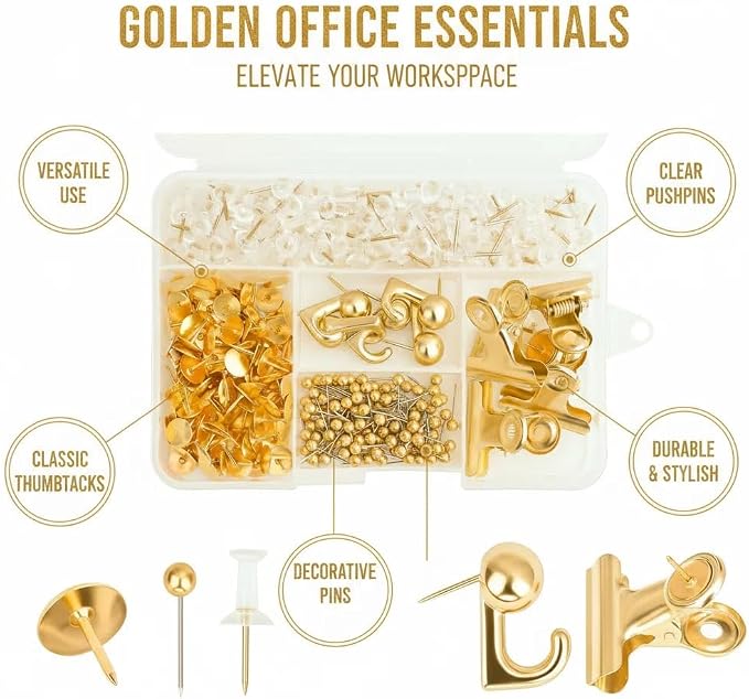 310 Pcs Gold Push Pins Set, 5-Style Decorative Thumb Tacks - Image 3