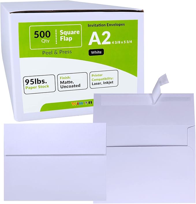 500 Pcs Bulk A2 Invitation Envelopes in White Peel & Press Self Seal 4 3/8 x 5 - Image 3