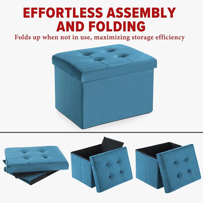 LINMAGCO Storage Ottoman Folding Foot Stool Velvet Foot Rest - Image 4