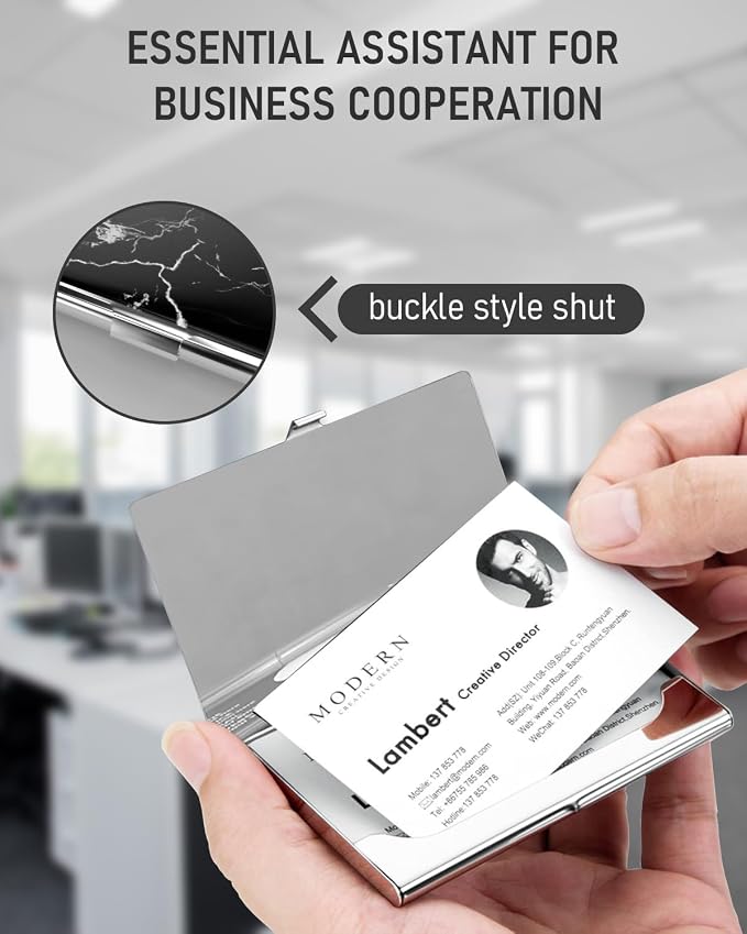 Business Card Metal Slim Organizer, Professional Stainless Steel Square Pocket - Image 5