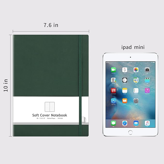 AHGXG Bullet Dotted Journal 2 Pack - B5 Large Journal Dot Grid Notebook (7.6'' X 10'') with Thick 120gsm Dot Paper, Soft Leather Cover, Total 384 Pages, Inner Pocket - BlackGreen-DeskLoop Office