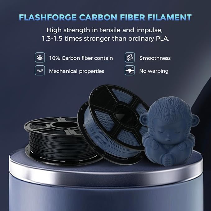 FLASHFORGE Carbon Fiber PLA Filament 1.75mm, Carbon Fiber Reinforced PLA 3D Printer Filament, 1KG Spool Dimensional Accuracy +/- 0.02mm, High Strength & High Abrasion-Resistance (Sailor Blue)-DeskLoop Office
