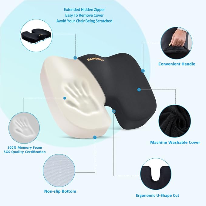 SAIREIDER Seat Cushion and Lumbar Support Pillow - Image 3
