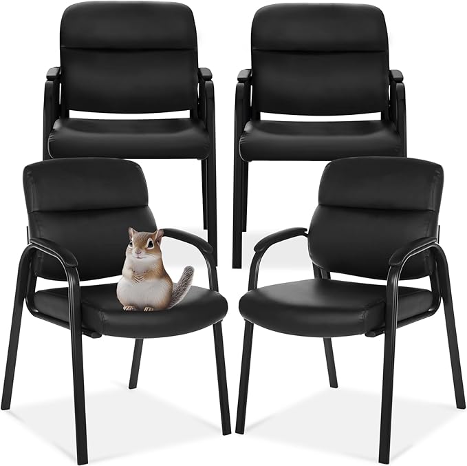 Oline Leather Guest Chair with Padded Arms, Reception Meeting Conference Waiting Room Lobby Home Desk Big and Tall Executive Office Chair, Black (4 Pack)-DeskLoop Office