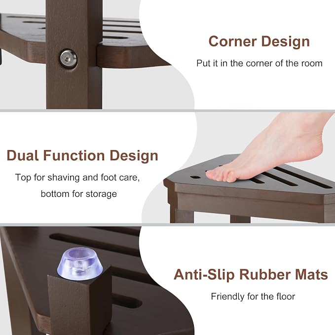 Boulphia Shower Foot Rest 14in, Acacia Wood Shower Stool - Image 5