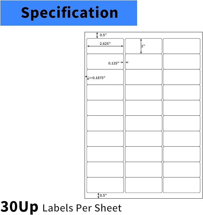 1" x2-5/8 Shipping Address Labels, Blank Mailing Labels, 30-UP White Self-Adhesive Name Tag Stickers for Inkjet and Laser Printer [500 Sheet 15000 Labels]-DeskLoop Office