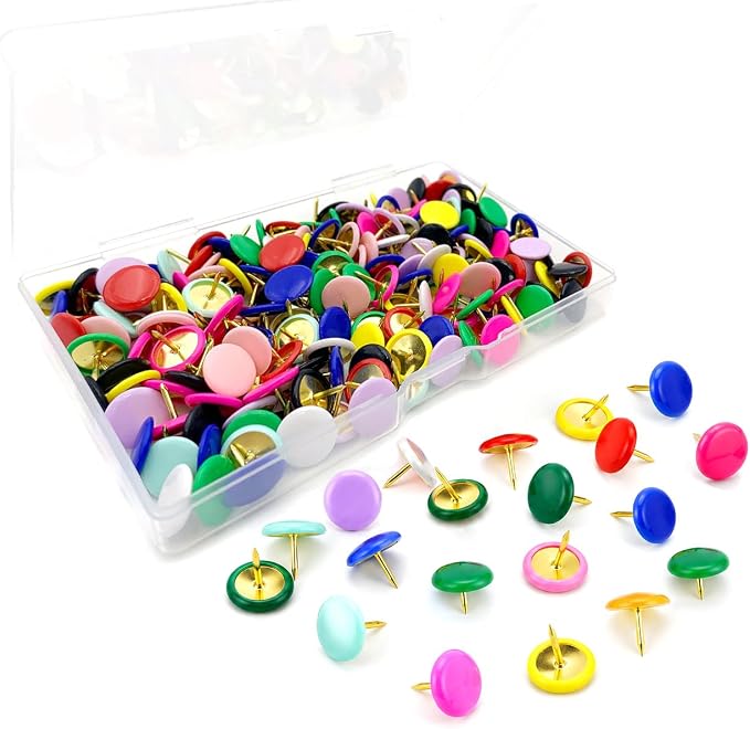 200 PCS Colored Round Head Thumb Tacks – Plastic Push Pins by Unknown