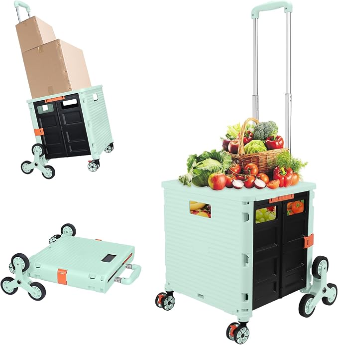 FELICON SELORSS Folding Utility Climber Cart Portable Rolling Crate-Green | by FELICON