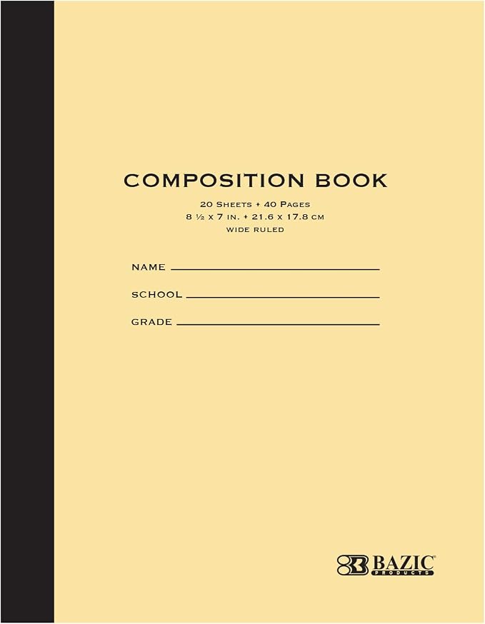 BAZIC PRODUCTS Manila Cover Composition Notebook, Wide-Ruled, 20 Ct | 20 by BAZICProducts