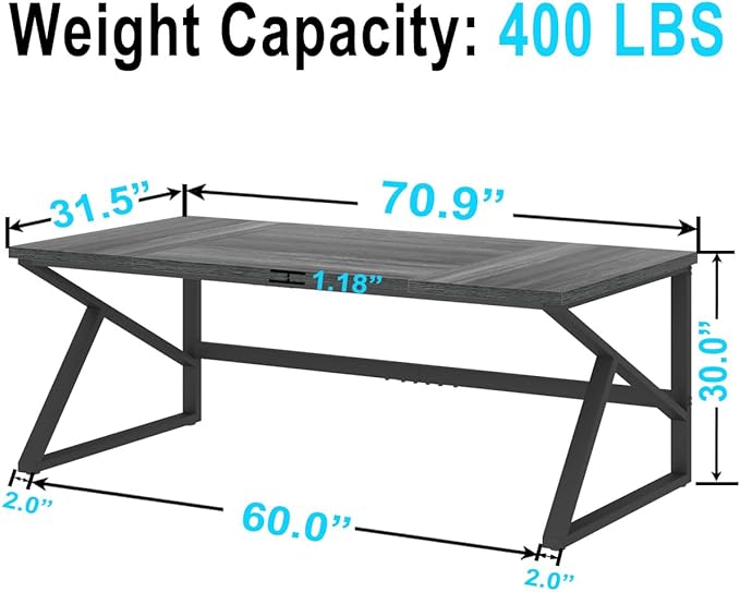 HSH Extra Long Computer Desk, Industrial Metal Wood Home Office Desk, Large PC Laptop Table for 2 Person Executive Writing Work Study Gaming, Bedroom Living Room Dual Monitor Desk, Dark Gray, 70 Inch-DeskLoop Office