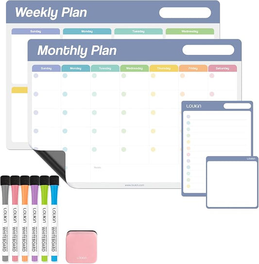 Loukin Dry Erase Calendar 4 Pack, Electrostatic Adsorption Whiteboard Planners by LOUKIN