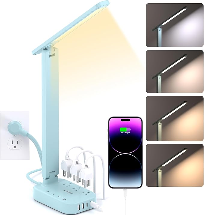 One Beat LED Small Desk Lamp Power Strip 5ft Extension Cord, 3 Outlets by OneBeat