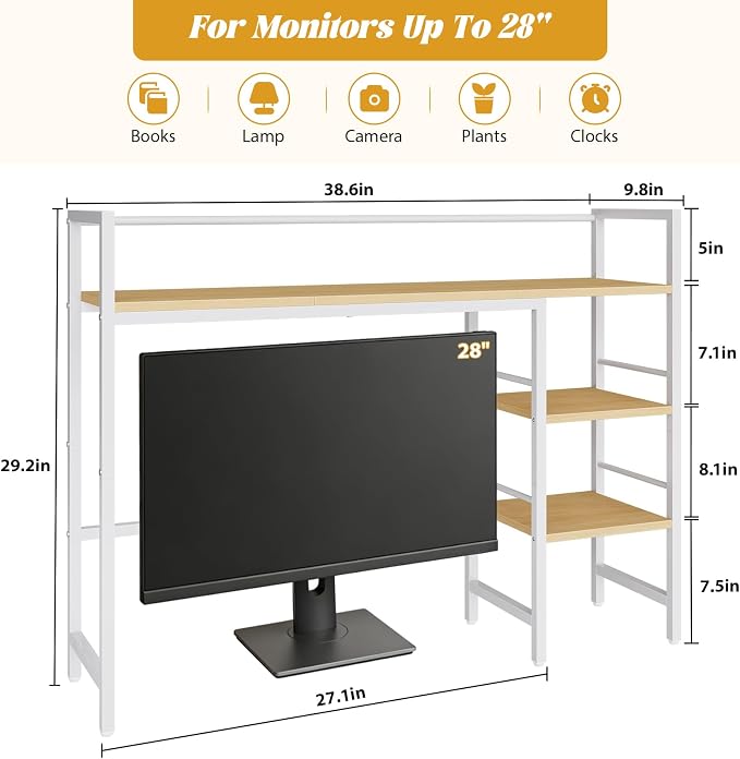 HavenlyYouth Desk Shelf, 38.6 Inch Wood Desk Organizer Shelf - Image 3