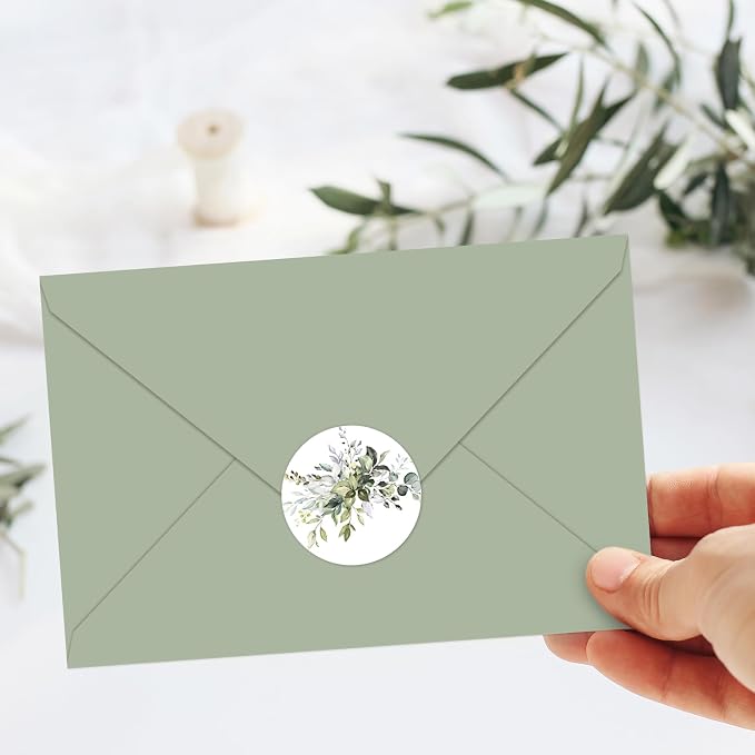 Whaline 50Pcs Greenery Envelopes 5 x 7 Inch Watercolor Sage Green Eucalyptus - Image 7