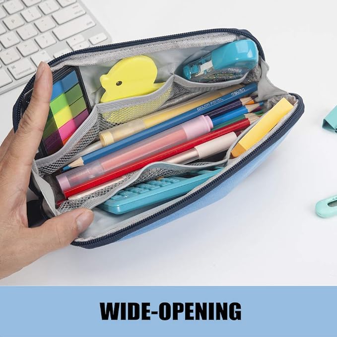 Sooez Wide-Opening Pencil Pen Case, Lightweight & Spacious Pencil Pouch Zipper - Image 3