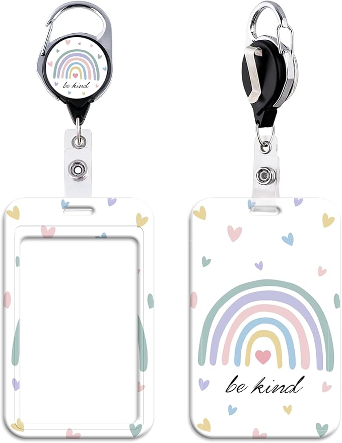 Cute Rainbow Be Kind ID Badge Holder Love Heart Preppy School Work Heavy Duty by beemorita