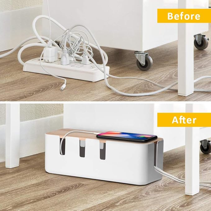 Cable Management Box by Baskiss, Wood Lid, Wire Organizer - Image 5