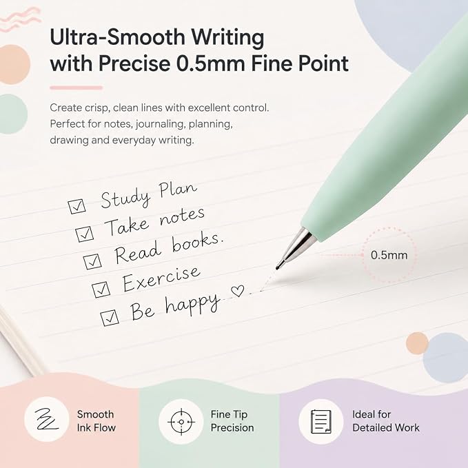 Vanhench 7Pcs 0.5 mm Black Ink Gel Pens Fine Point Smooth Writing Quick Dry Pen - Image 3
