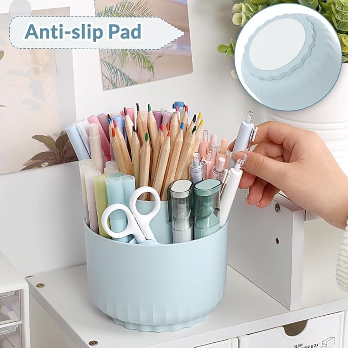 SKYDUE 360 Degree Rotating Desk Organizer, Dual-Purpose Pencil Pen Holder for Desk, Rotating Pencil Cup with 5 Slots, Office Supplies, Desk Decor for Office, School, Home-DeskLoop Office