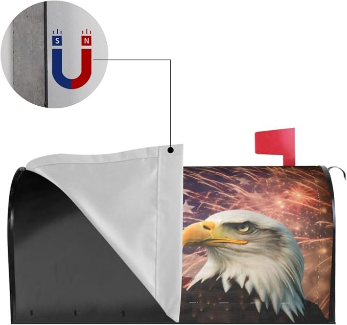 Ouqiuwa American Flag Welcome Magnetic Mailbox Cover, Firework Eagle Mailbox - Image 4