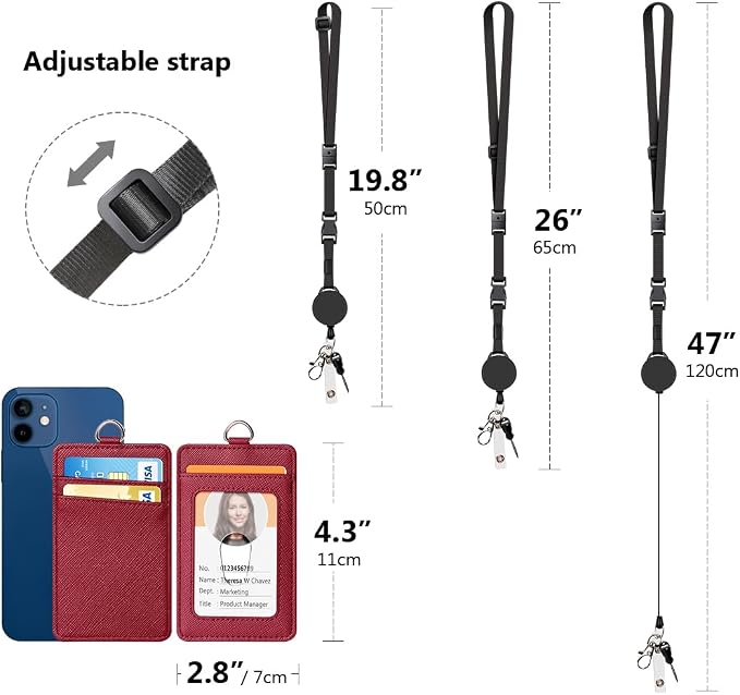 Leather Badge Holder and Adjustable Retractable Lanyards, Quick Release Buckle - Image 4