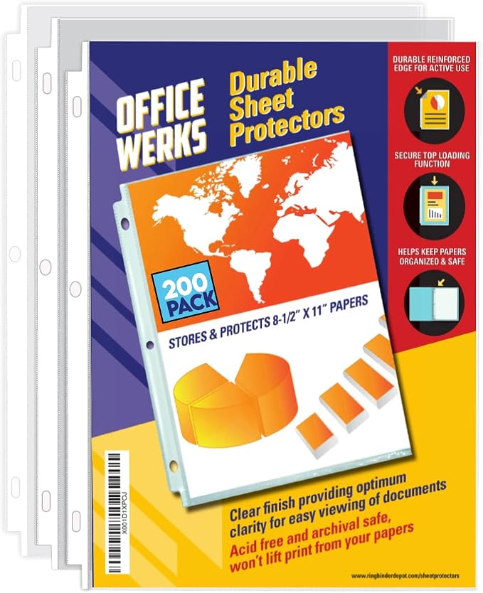 Office Werks 200 Sheet Protectors, 8.5X11 Inch Clear Page by Office+Werks